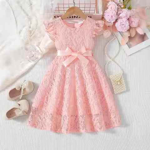 Girls Lace Dress Summer Princess Dresses for Kids Candy Color Teenager Wedding Performance Costume B