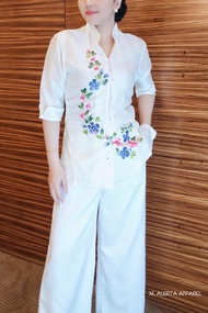 MODERN FILIPINIANA HANDPAINTED BARONG TOP FOR WOMEN