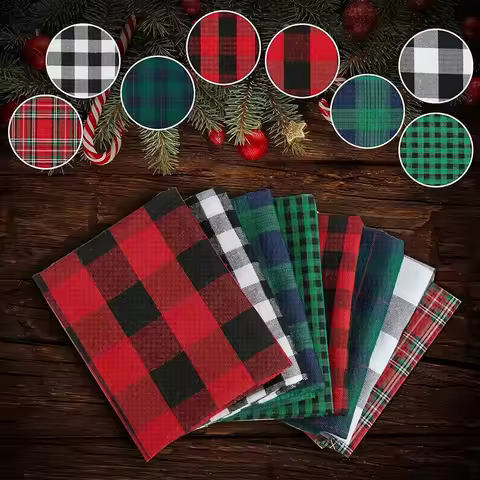 Retro Christmas Buffalo Plaid 100% Cotton Fabric by the Meter for DIY Sewing Tablecloth Clothing Qui