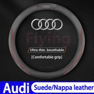 Audi Car Steering Wheel Cover High quality suede/Nappa leather Handlebar cover Non-slip Ultra thin 3