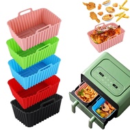 1pc Air Fryer Silicone Liners, Reusable Air Fryer Silicone Pot, Non-Stick Rectangle Air Fryer Accessories, Dual Basket