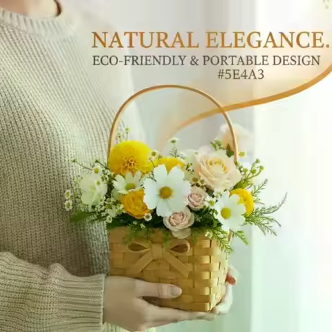 Willow Rattan Bride Flower Basket Picnic Container Hand-Woven Flower Arrangement Basket With Handle