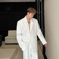 Dark Series Original Three-Dimensional Sequin Embroidered Lapel Casual White Suit Trendy Jacket 5292
