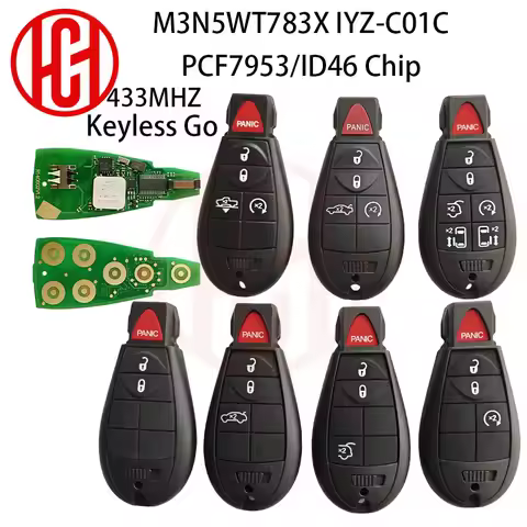 M3N5WY783X ID46 PCF7953 433MHz Keyless Go Car Remote Key 1YZ-C01C For Jeep Grand Cherokee Dodge RAM 