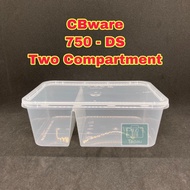 TAPAU - [ 25sets± ] CHUNBE 750 DS Rectangular Two ( 2 ) Compartment Plastic Disposable Food Containe