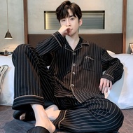 Korean Version Trendy Men Long-Sleeved Striped Pajamas Set 18-25 Years Old Youth Korean Version Home