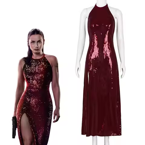 From the World of John Wick: Ballerina Eve One Character With Evening Halterneck Dress Cosplay Costu