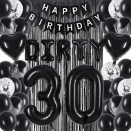30th Birthday Decorations - Happy 30th Birthday Set with Banner, Black Foil Curtains, Dirty 30 Ballo
