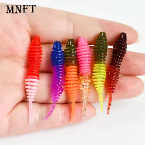 30Pcs Two Color Thread Bubble Needle Tail Soft Plastic Worm 50mm 1g Wacky Rig Drop Shot Lure Freshwa