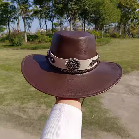 Western Cowboy Leather Hat Men's Gentleman Godfather Hat PU Material Panama Cowboy Hat Jazz Hat cowb