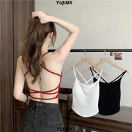YUJINX Cross Backless Vest, Backless Solid Color Threaded Halter Vest, Fashion Polyamide Sleeveless 