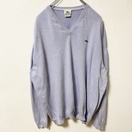 古著LACOSTE長袖 V 領針織毛衣，帶單點徽標刺繡，超大號，XXL 碼