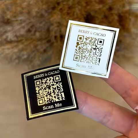50Pcs Custom QR Code Gold Sticker Labels Gold Foil Printing Personalized Wedding, Party Favors, Prod