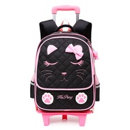 Rolling Backpack Trolley School Bags for Girls Cat Face Print Travel Wheeled Carry-on Kids' Luggage Mochilas Para Estudiantes
