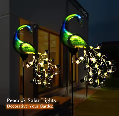LED Outdoor Solar Peacock Lamp Metal Peacock Statue for Outdoor Landscape Path Garden Decoration Pea