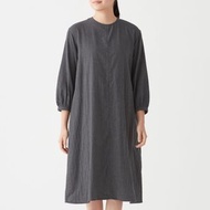 全新 MUJI無印良品 女印度棉二重紗織圓領洋裝 墨灰M-L(原價$1390)