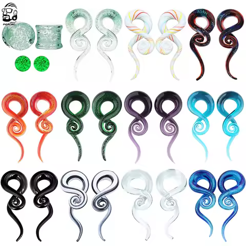 2pcs Pyrex Glass Ear Plugs Tunnel Ear Spiral Taper Cartilage Earring Gauges Expander Stretcher Flesh