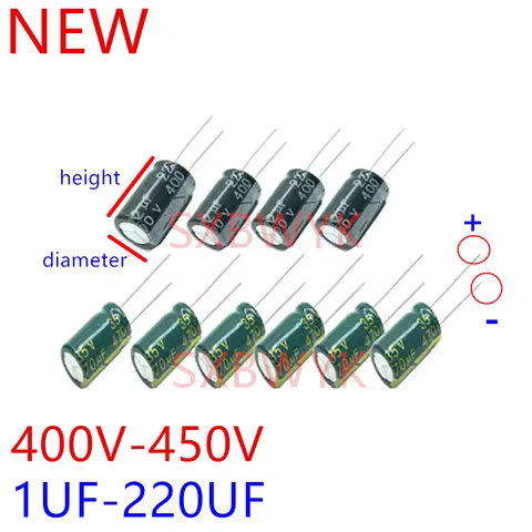 10PCS Aluminum electrolytic capacitor 400V 450V 1 2.2 3.3 4.7UF 6.8 8.2 10UF 15 22 33 47UF 68 82 100