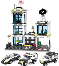 736 Pieces City Police Station & Car Building Blocks Set, with 3 Police Car Toy, Cop Patrol Car, Esc
