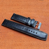 Strap Tali Jam Tangan Kulit Asli Sapi Rally Warna Hitam Bergaransi
