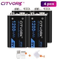 CITYORK แบตเตอรี่ชาร์จไฟได้ 9V 1200mAh 6F22 9V Micro USB แบตเตอรี่ชาร์จไฟพร้อมสาย USB สำหรับเครื่องต