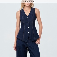 SALISA - VEST FW25 Buckle Dark Denim เสื้อแขนกุดยีนส์ เสื้อทำงาน