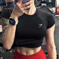 Gymshark Quick-Drying Short-Sleeved Sports Top Shark Fitness Yoga Wear Women Summer Tights