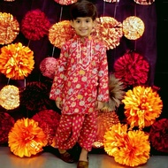 Floral Gold Kids Kurta With Dhoti Pants with Cotton Rajasthani Prints for Baby Boys and Kids