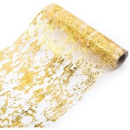 Gold Table Runner 11 inch x 32 Feet Glitter Metallic Gold Foil Mesh Table Runner Roll Table Decorati