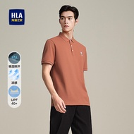 เสื้อโปโลแขนสั้นกันแดด HLA รุ่นใหม่ฤดูใบไม้ผลิ 2025 สำหรับผู้ชาย ทรงหลวม ผ้าผสมคอตตอน โพลีเอสเตอร์ ไ