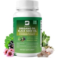 Oil of Oregano with Black Seed Oil - Oregano Oil Capsules Organic | Moringa, Garlic, Olive, Elderber