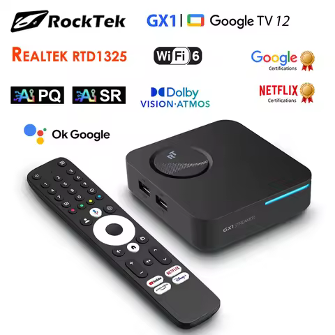 RockTek GX1 UHD Google Android TV Box Netflix Google Certified 4GB 32G Realtek1325 Support Dolby Atm