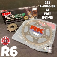 SPROCKET SET 525 SPOKET SET YAMAHA R6 2006-2018 525 GB KRX X-Ring Rivet Black Gold Chain 16T-41/42/4