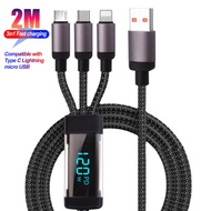 🔥120W🔥 3 In 1 Braided Data Cable Type C Cable Micro USB for iPhone Phone Fast Charging Cable 1.2M/2M