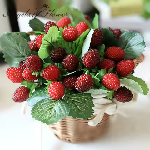 9 Heads Artificial Strawberry Fruit Christmas Berry Potted Plants Home Garden Wedding Balcony Orname