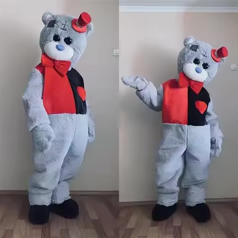 Bear Red Black Vest Mascot Costume Grey Teddy Bear Set Party Cartoon Anime Advertising Promotion Car