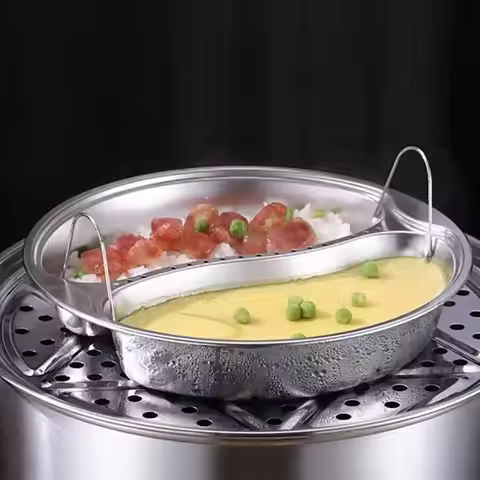 304 Stainless Steel Divided Food Steamer Tray with Handle Stackable Steaming Basket Round Multi Size