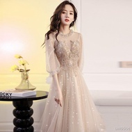 wedding dress for ninang✒☒♂Evening dress new 2022 birthday light luxury annual meeting plus size bri