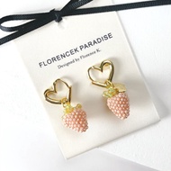 日本米珠草莓士多啤梨珍珠耳環 心型耳環