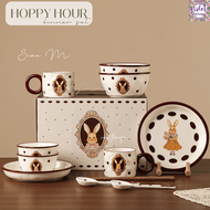 Violet Flamingo เซ็ตของขวัญ Hoppy Hour Dinner Set ชุดจานชามเซรามิคลายกระต่ายสุดคิ้วท์ มีกล่องของขวัญ