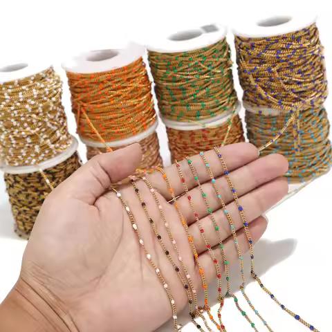 2 Meters 2mm Stainless Steel Enamel Blue/Red/Green/Black/Pink/Orange Satellite Chains Beaded Ball Cu