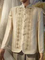 Mall Quality Coat Barong for Men with Satin Lining, Embroidered Design, Perfect for Wedding, Pre-nup