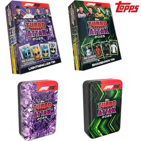 New 2025 Topps Turbo Attax Formula 1 Mega Tin Lightning Lids Shakedown Contains 66 Cards Including 6