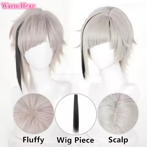 2 Styles Anime Nakajima Atsushi Short 30cm Warm Gray Cosplay Anime Wigs With Wig Piece Heat Resistan