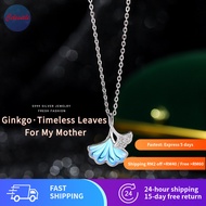 S999 Solid Silver Necklace with Moonlight Stone Ginkgo Leaf Zircon Micro Inlaid, Simple Retro Artist