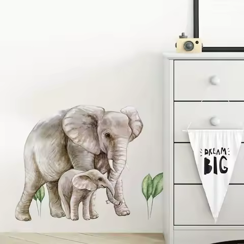 1Pc Cartoon Leaf Elephant Wall Stickers Children Room Baby Room Decoration for Bedroom Living Room N