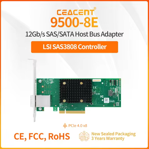 HBA 9500-8e LSI SAS3808 12Gb/s SAS/SATA/NVMe Storage Controller PCIe 4.0 x8 Two x4 SFF-8644 External