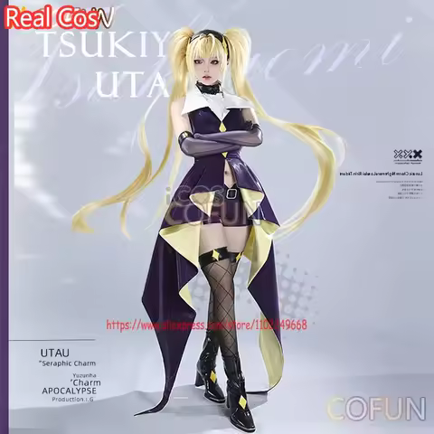 RealCos Anime Shugo Chara Tsukiyomi Utau Cosplay Costumes Tsukiyomi Utau Black Dress Halloween Costu