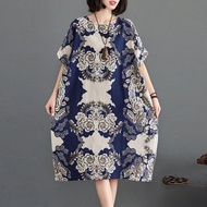 Oversized Print Dress - Loose Fit, Round Neck (XL-6XL)