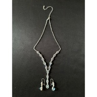 Avon Blue Cabochon Silvertone Set Errings & Y Necklace